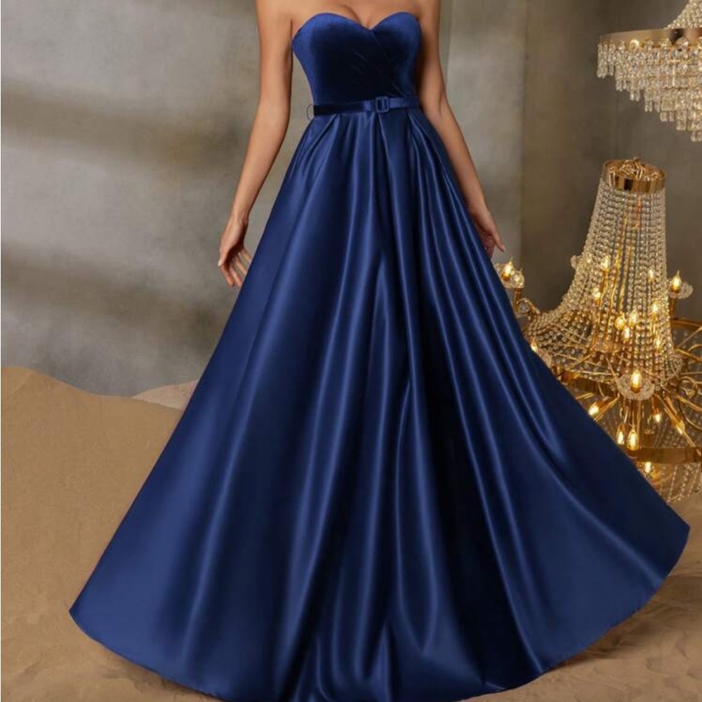 Strapless Navy Blue Gown